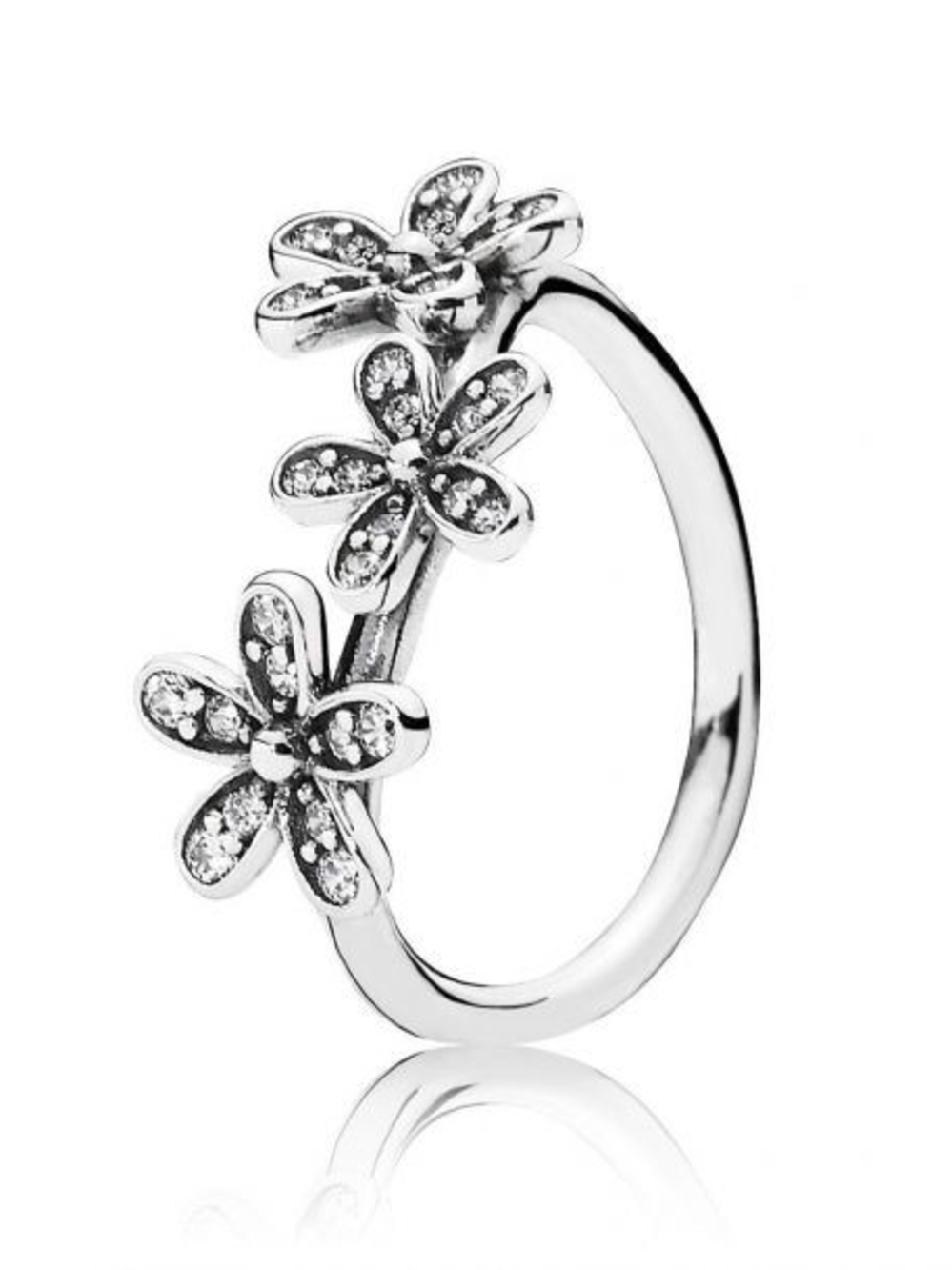 Pandora Sterling Silver Floral Trio Ring with Clear Stones